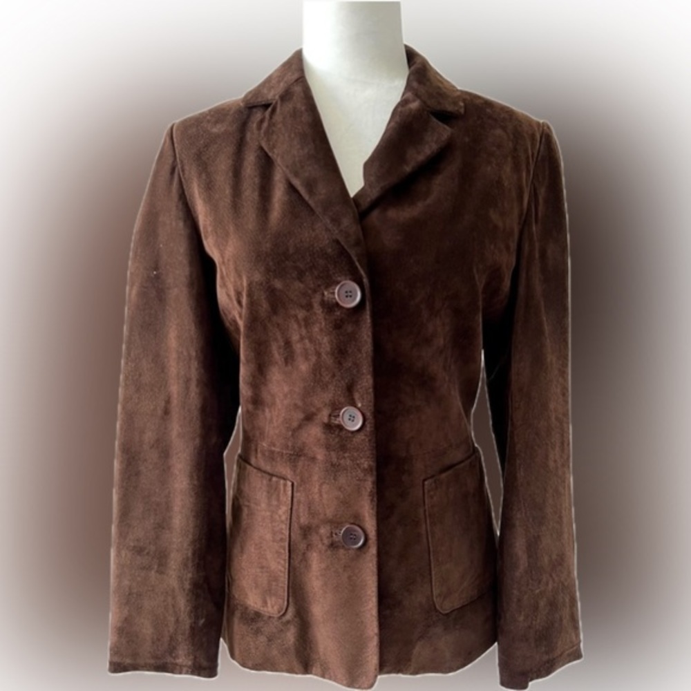GUC! - KENNETH COLE REACTION Womans Brown Suede Leather Blazer Jacket Size Small